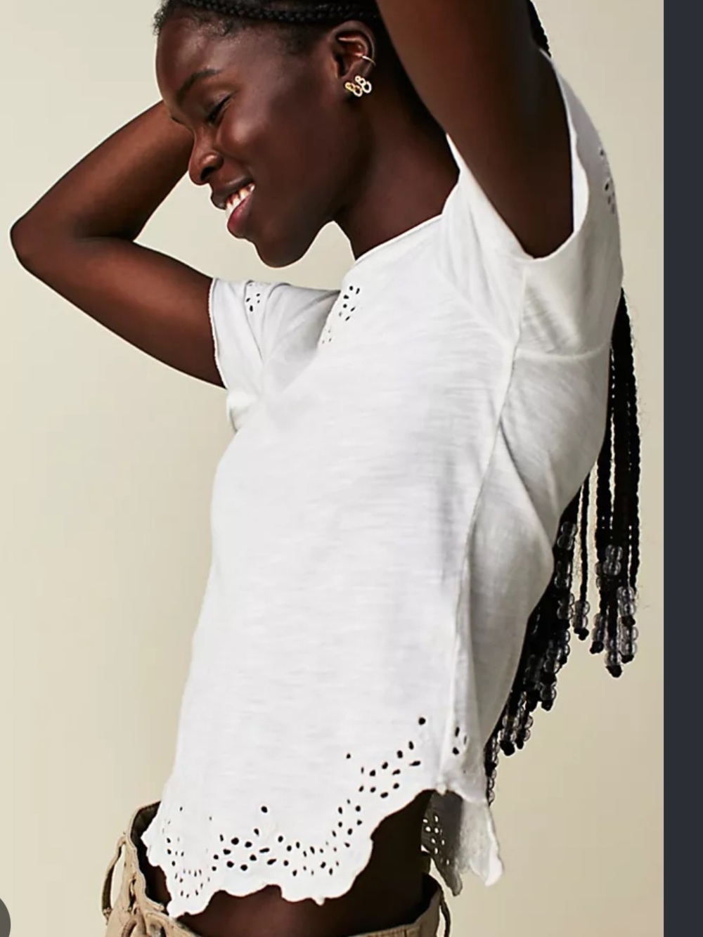 XS Free People Call Me Baby White Eyelet Hem Short Sleeve Tee